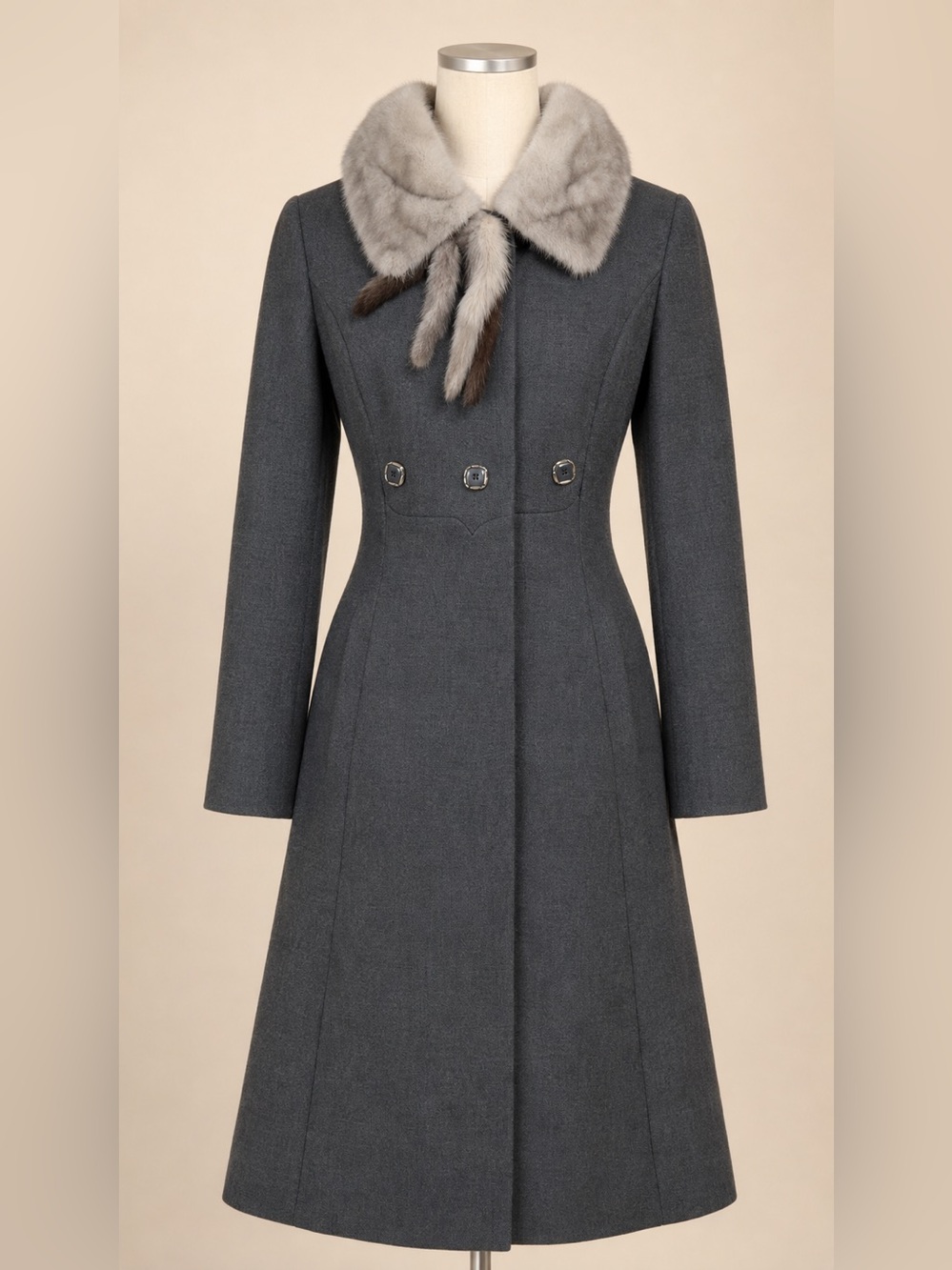 Vintage 50s Gray Princess Coat Genuine Mink Fur Collar Union Made XS S